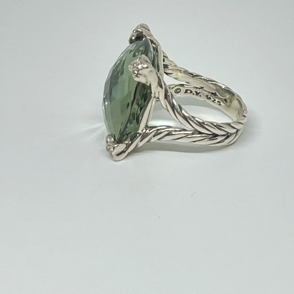 David Yurman Cushion On Point ring in silver, diamonds and prasiolite - Picture 11 of 13